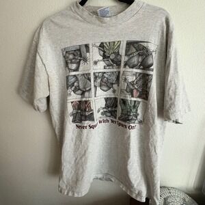 Vintage 90s All Sport Never Squat With Yer Spurs On T-Shirt XL Grey Made in USA